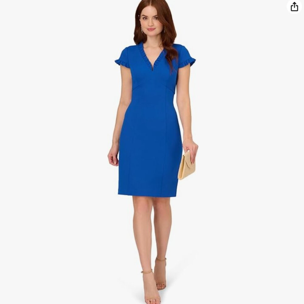Adrianna Papell Women's Micro Ruffled Sheath Dress (Cobalt Blue, 8)